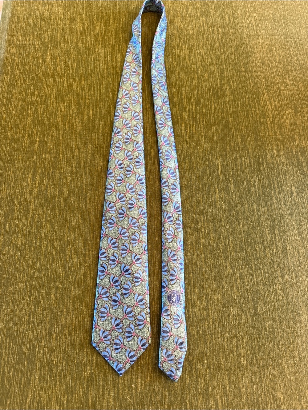 Ermenegildo Zegna Blue and Purple Geometric Floral Silk Tie